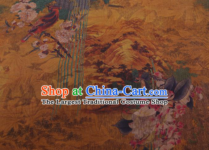 China Traditional Silk Fabric Classical Flowers Bird Pattern Cheongsam Cloth Watered Gauze