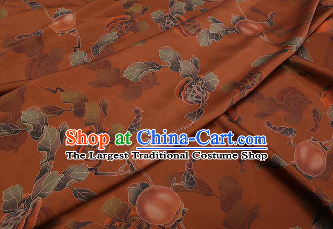 Chinese Classical Persimmon Pattern Orange Satin Fabric Traditional Cheongsam Gambiered Guangdong Silk Watered Gauze