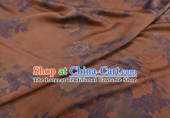 Chinese Classical Peony Pattern Orange Silk Fabric Gambiered Guangdong Silk Traditional Cheongsam Watered Gauze