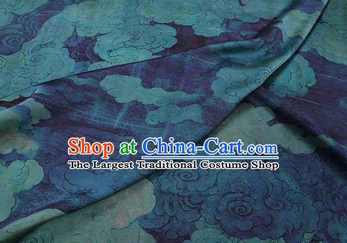Chinese Cheongsam Blue Satin Cloth Traditional Watered Gauze Classical Cloud Pattern Gambiered Guangdong Silk Fabric
