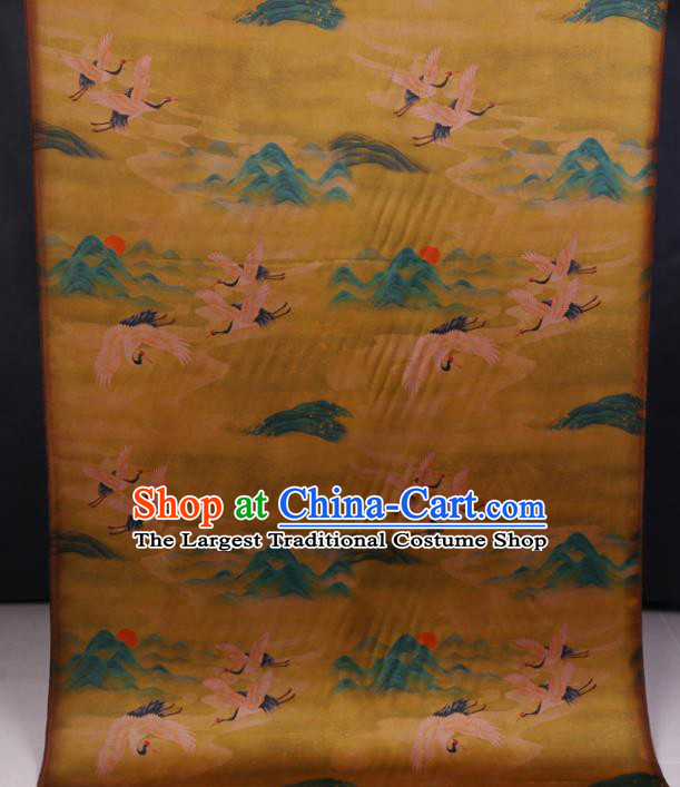 Chinese Classical Crane Pattern Yellow Gambiered Guangdong Silk Traditional Watered Gauze Cheongsam Silk Fabric