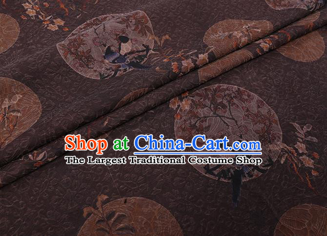 Chinese Classical Birds Pattern Brown Gambiered Guangdong Silk Traditional Cheongsam Watered Gauze Fabric