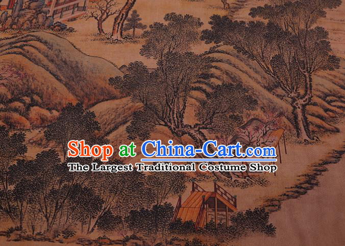 China Traditional Silk Fabric Classical Landscape Pattern Cheongsam Cloth Watered Gauze