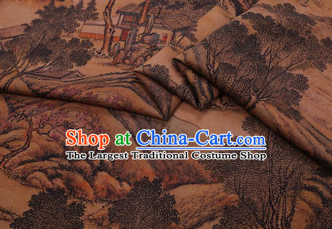 China Traditional Silk Fabric Classical Landscape Pattern Cheongsam Cloth Watered Gauze