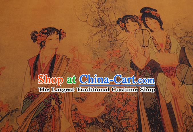 China Classical Noble Lady Pattern Yellow Silk Fabric Watered Gauze Traditional Cheongsam Cloth