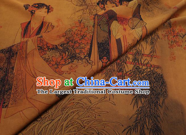 China Classical Noble Lady Pattern Yellow Silk Fabric Watered Gauze Traditional Cheongsam Cloth