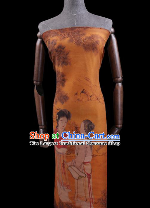 China Watered Gauze Traditional Cheongsam Cloth Classical Palace Lady Pattern Orange Silk Fabric