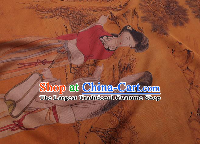 China Watered Gauze Traditional Cheongsam Cloth Classical Palace Lady Pattern Orange Silk Fabric