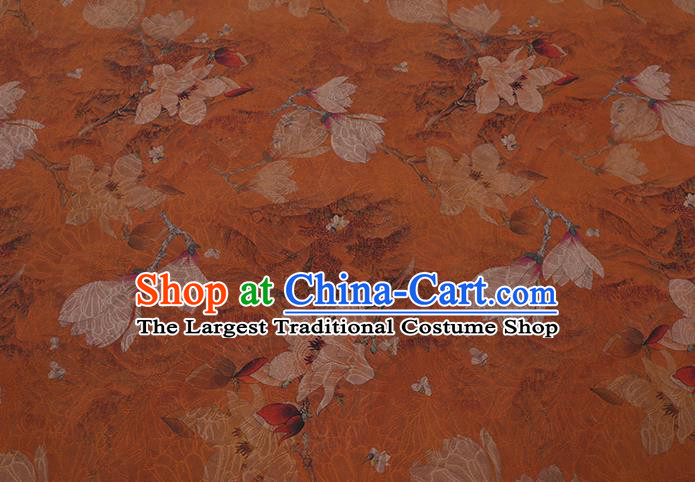 Chinese Traditional Cheongsam Silk Fabric Classical Mangnolia Pattern Orange Gambiered Guangdong Gauze