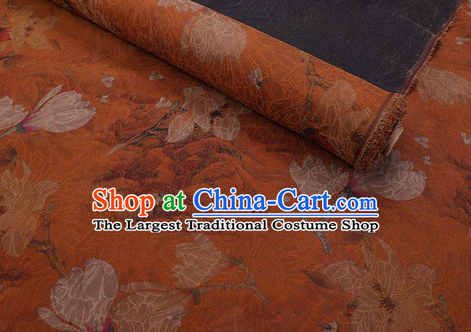 Chinese Traditional Cheongsam Silk Fabric Classical Mangnolia Pattern Orange Gambiered Guangdong Gauze