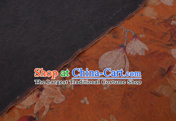 Chinese Traditional Cheongsam Silk Fabric Classical Mangnolia Pattern Orange Gambiered Guangdong Gauze