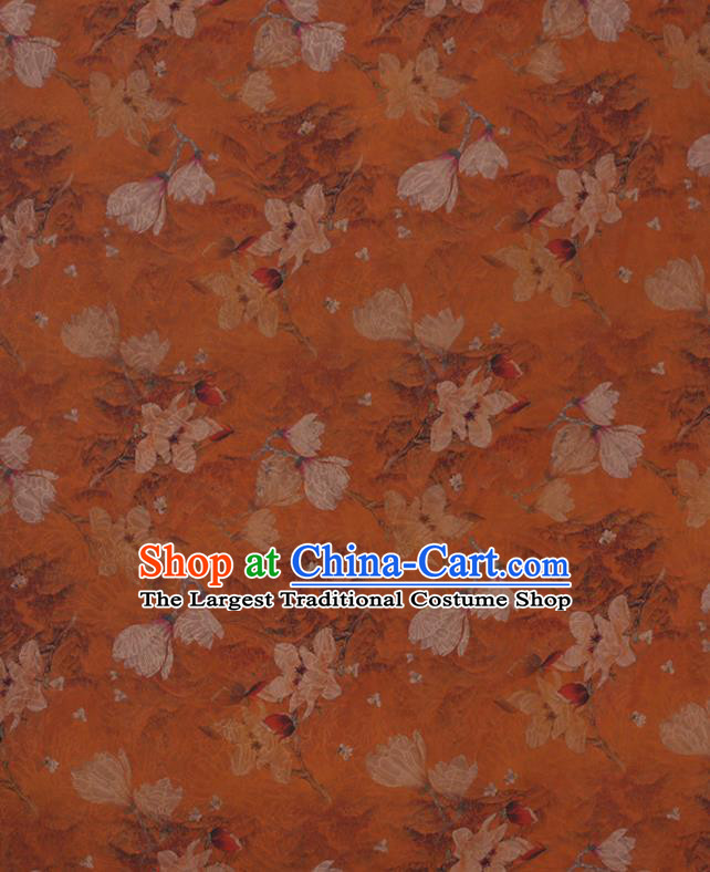 Chinese Traditional Cheongsam Silk Fabric Classical Mangnolia Pattern Orange Gambiered Guangdong Gauze