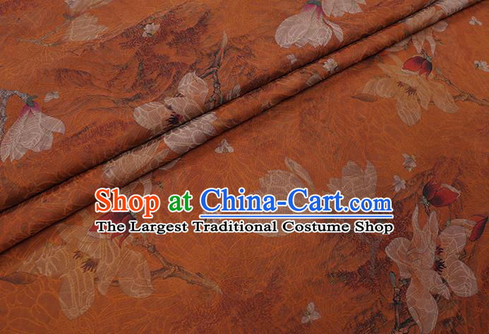 Chinese Traditional Cheongsam Silk Fabric Classical Mangnolia Pattern Orange Gambiered Guangdong Gauze