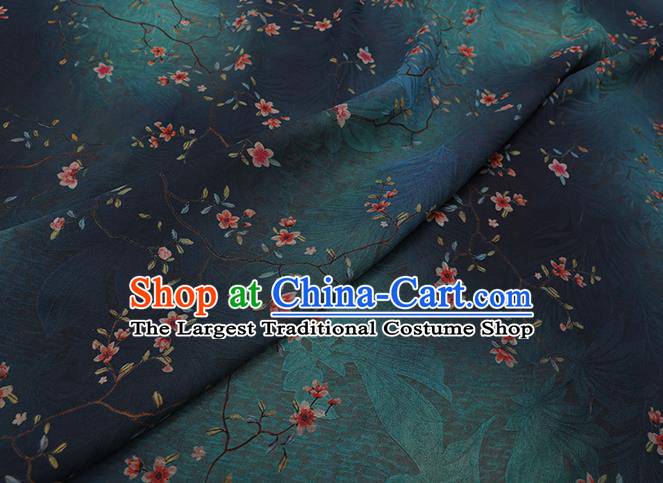 Chinese Classical Flowers Pattern Gambiered Guangdong Gauze Traditional Cheongsam Deep Green Silk Fabric