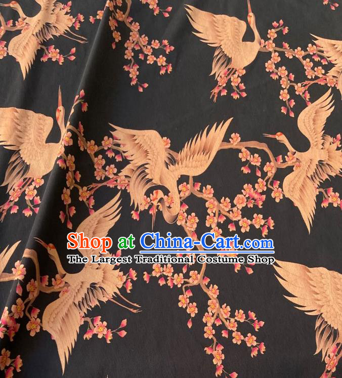 Chinese Classical Crane Plum Pattern Gambiered Guangdong Gauze Traditional Cheongsam Black Silk Fabric