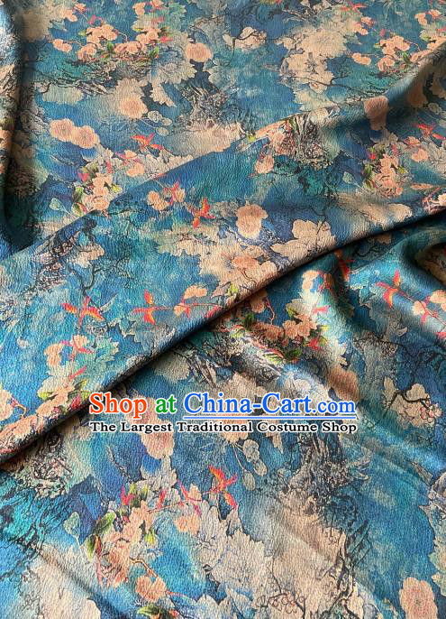 Chinese Traditional Cheongsam Blue Watered Gauze Fabric Classical Plum Pattern Gambiered Guangdong Silk