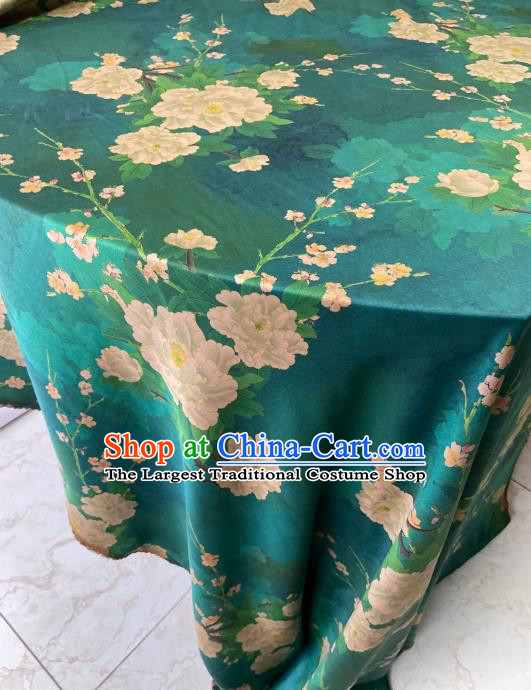 Chinese Traditional Green Watered Gauze Fabric Cheongsam Classical Peony Pear Blossom Pattern Gambiered Guangdong Silk