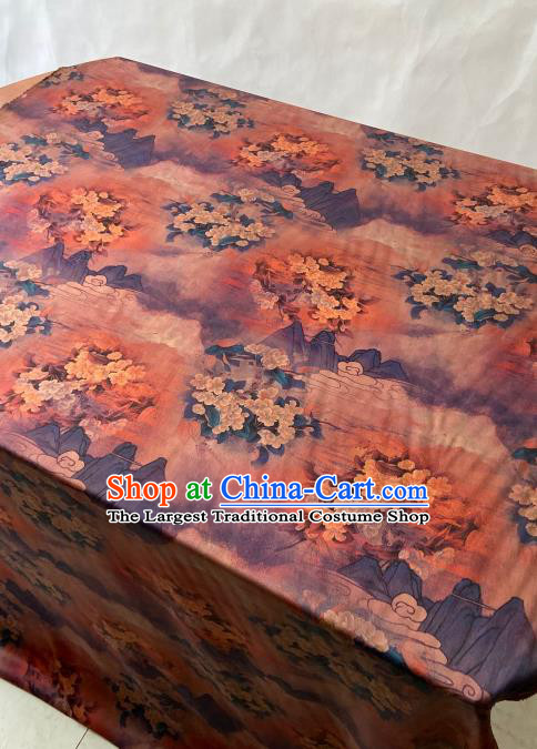 Chinese Cheongsam Classical Pear Blossom Pattern Orange Gambiered Guangdong Silk Traditional Watered Gauze Satin Fabric