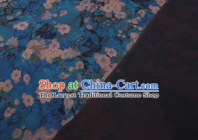 Chinese Classical Pear Blossom Pattern Gambiered Guangdong Gauze Traditional Cheongsam Blue Silk Fabric