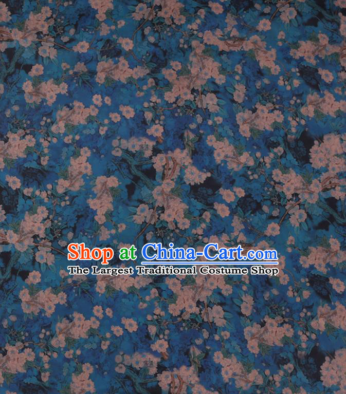 Chinese Classical Pear Blossom Pattern Gambiered Guangdong Gauze Traditional Cheongsam Blue Silk Fabric