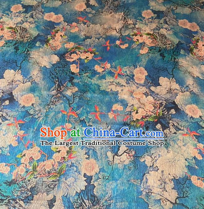 Chinese Traditional Cheongsam Blue Watered Gauze Fabric Classical Plum Pattern Gambiered Guangdong Silk