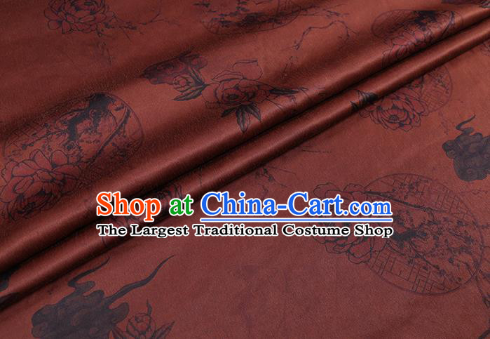 Chinese Classical Flowers Pattern Silk Drapery Traditional Gambiered Guangdong Gauze Cheongsam Rust Red Damask Cloth Fabric