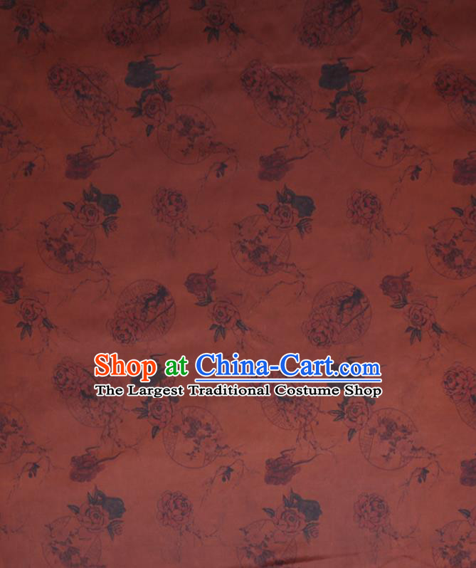 Chinese Classical Flowers Pattern Silk Drapery Traditional Gambiered Guangdong Gauze Cheongsam Rust Red Damask Cloth Fabric