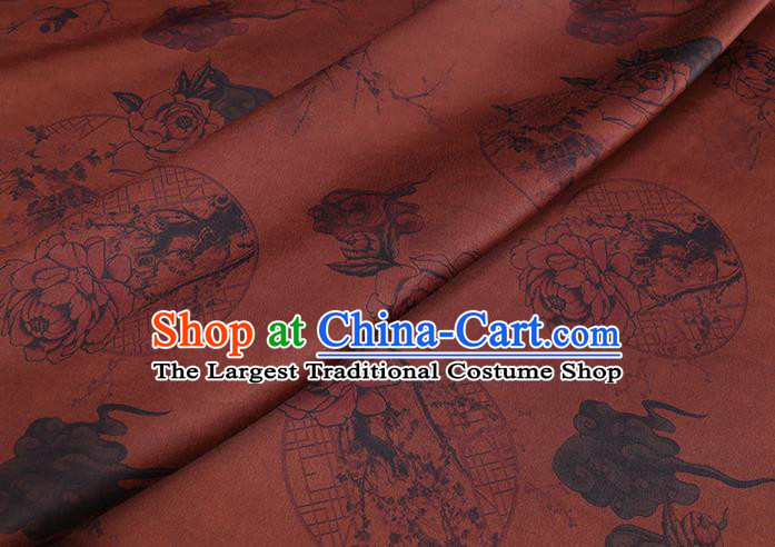 Chinese Classical Flowers Pattern Silk Drapery Traditional Gambiered Guangdong Gauze Cheongsam Rust Red Damask Cloth Fabric