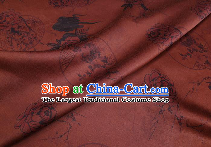 Chinese Classical Flowers Pattern Silk Drapery Traditional Gambiered Guangdong Gauze Cheongsam Rust Red Damask Cloth Fabric