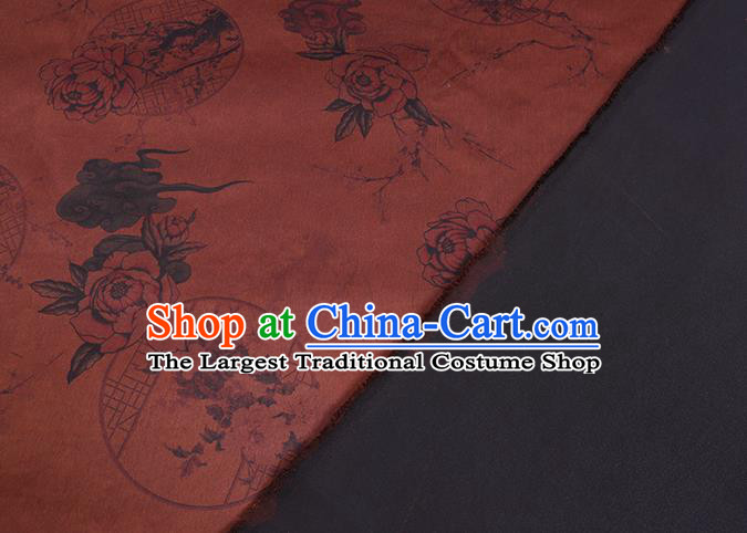 Chinese Classical Flowers Pattern Silk Drapery Traditional Gambiered Guangdong Gauze Cheongsam Rust Red Damask Cloth Fabric