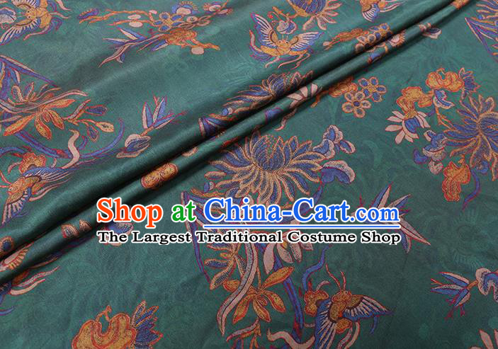 Chinese Traditional Gambiered Guangdong Gauze Cheongsam Cloth Fabric Classical Chrysanthemum Pattern Green Silk Drapery