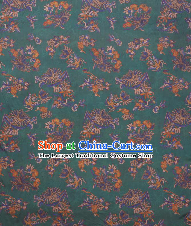 Chinese Traditional Gambiered Guangdong Gauze Cheongsam Cloth Fabric Classical Chrysanthemum Pattern Green Silk Drapery