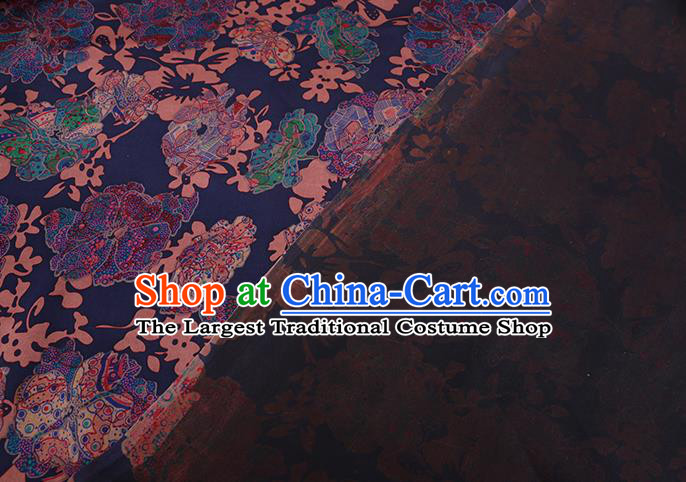 Chinese Classical Round Flowers Pattern Purple Silk Drapery Gambiered Guangdong Gauze Traditional Cheongsam Satin Fabric