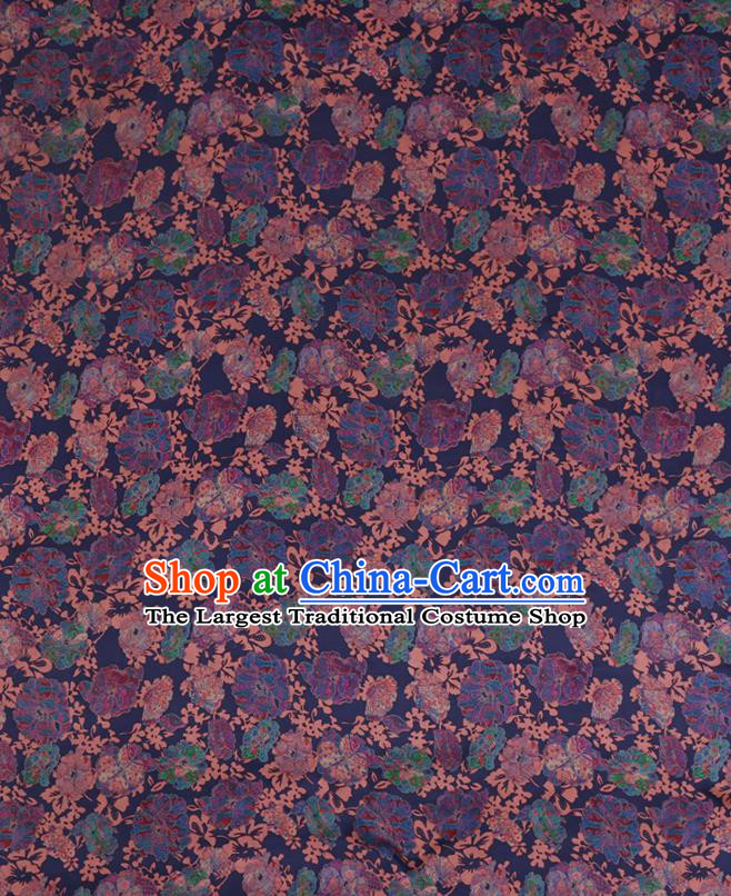 Chinese Classical Round Flowers Pattern Purple Silk Drapery Gambiered Guangdong Gauze Traditional Cheongsam Satin Fabric