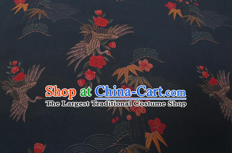 Chinese Classical Crane Plum Pattern Silk Drapery Gambiered Guangdong Gauze Traditional Cheongsam Dark Green Silk Fabric