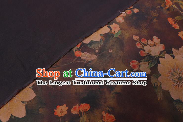 Chinese Classical Pear Blossom Pattern Silk Drapery Gambiered Guangdong Gauze Traditional Cheongsam Brown Silk Fabric