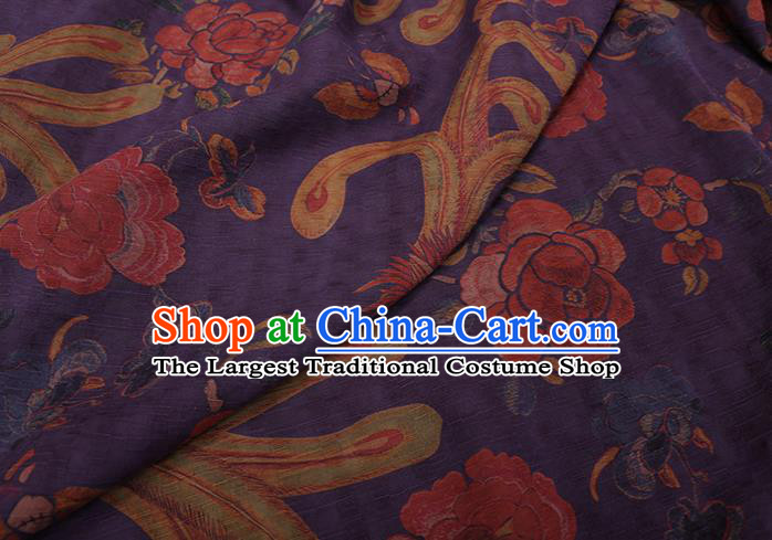 Chinese Traditional Cheongsam Gambiered Guangdong Gauze Purple Silk Fabric Classical Peony Phoenix Pattern Silk Drapery