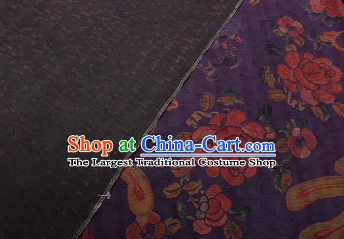 Chinese Traditional Cheongsam Gambiered Guangdong Gauze Purple Silk Fabric Classical Peony Phoenix Pattern Silk Drapery