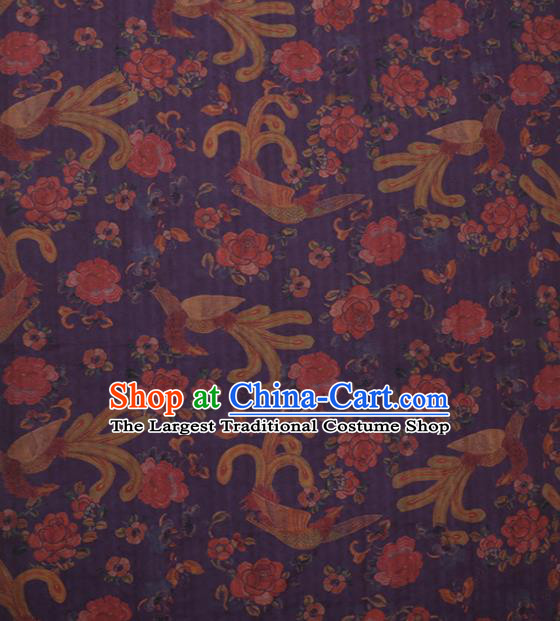 Chinese Traditional Cheongsam Gambiered Guangdong Gauze Purple Silk Fabric Classical Peony Phoenix Pattern Silk Drapery