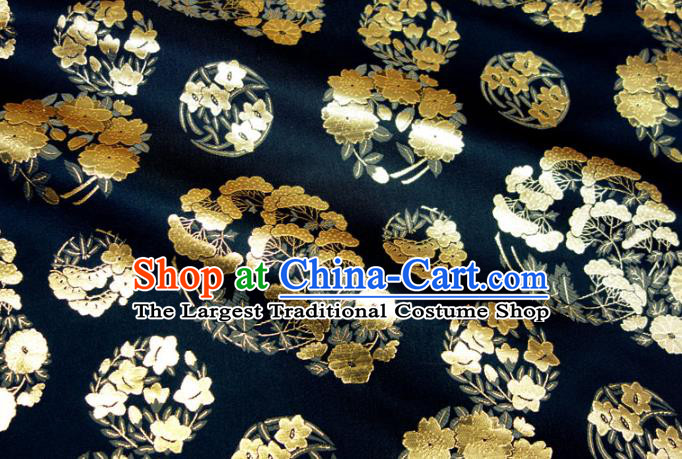 Asian Traditional Sakura Pine Pattern Design Brocade Japanese Kimono Fabric Nishijin Navy Tapestry Satin