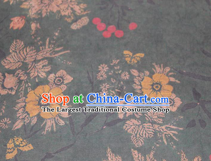 Chinese Classical Crack Pattern Dark Green Silk Drapery Traditional Gambiered Guangdong Gauze Cheongsam Fabric
