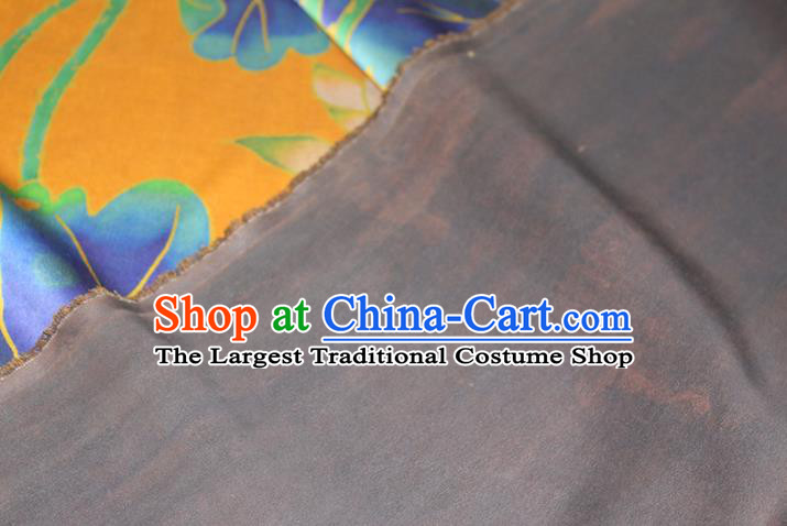 Chinese Classical Lotus Pattern Yellow Silk Drapery Traditional Gambiered Guangdong Gauze Cheongsam Satin Fabric