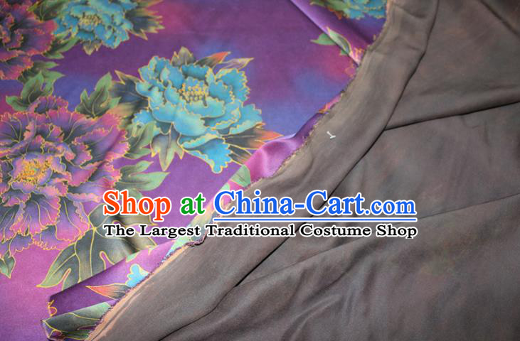 Chinese Classical Peony Pattern Silk Drapery Traditional Gambiered Guangdong Gauze Cheongsam Purple Satin Fabric
