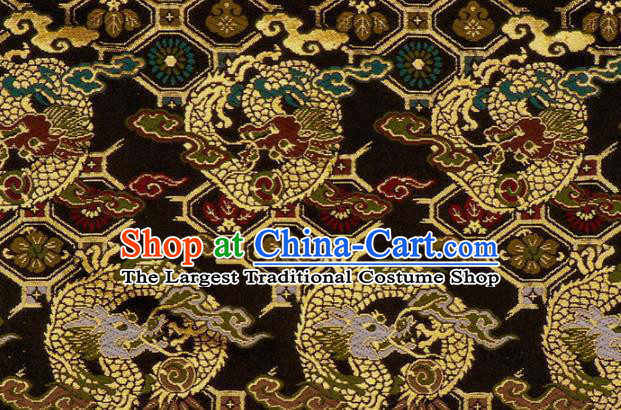 Asian Nishijin Tapestry Satin Japanese Kimono Cloth Fabric Traditional Dragon Pattern Design Black Brocade