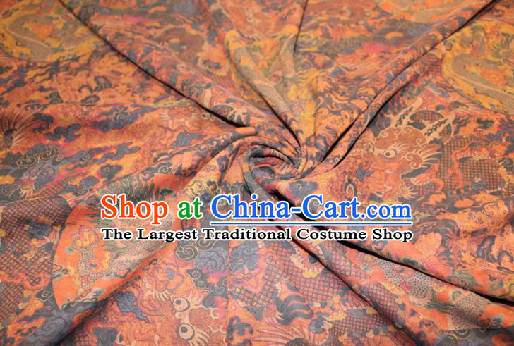 Chinese Classical Dragon Pattern Silk Drapery Traditional Gambiered Guangdong Gauze Cheongsam Yellow Satin Fabric