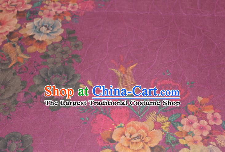 Chinese Cheongsam Purple Satin Fabric Classical Flowers Pattern Silk Drapery Traditional Gambiered Guangdong Gauze