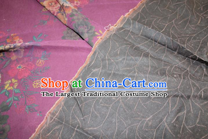 Chinese Cheongsam Purple Satin Fabric Classical Flowers Pattern Silk Drapery Traditional Gambiered Guangdong Gauze