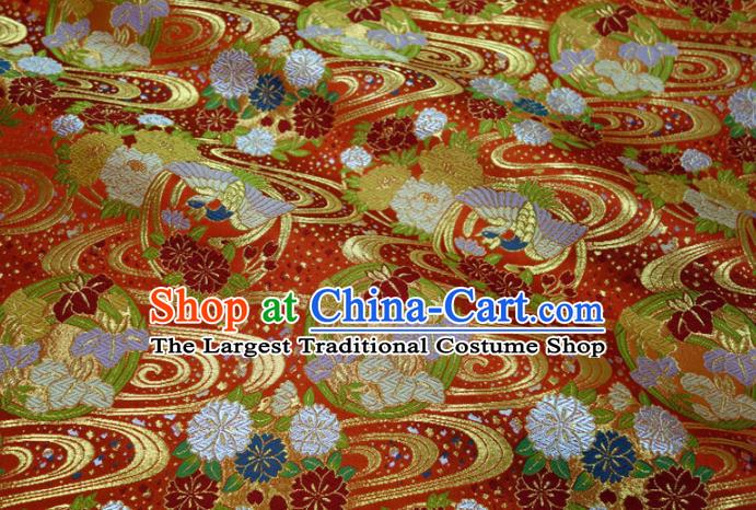 Asian Nishijin Tapestry Satin Traditional Sakura Phoenix Pattern Design Red Brocade Japanese Kimono Cloth Fabric