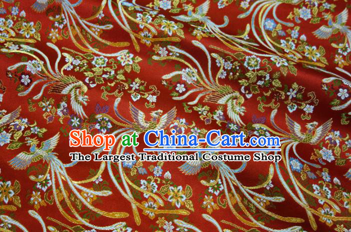 Asian Japanese Kimono Cloth Fabric Nishijin Tapestry Satin Traditional Phoenix Pattern Design Red Brocade