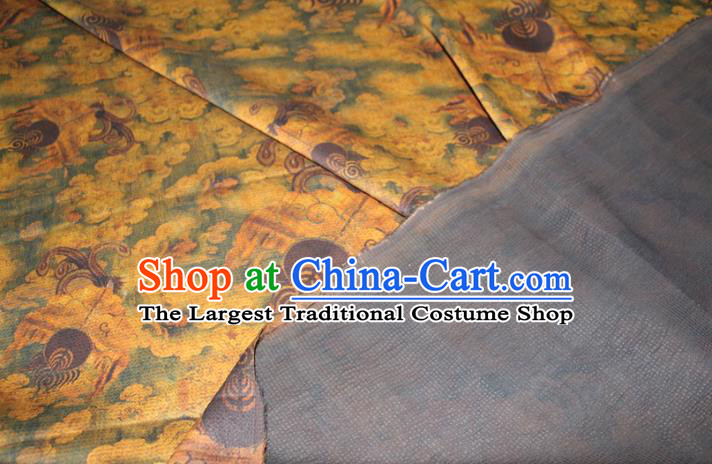 Chinese Traditional Ginger Gambiered Guangdong Gauze Cheongsam Yellow Satin Fabric Classical Pattern Silk Drapery